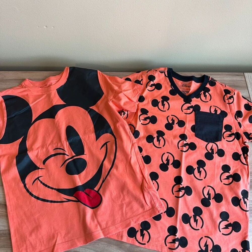 Disney Mickey Mouse Boys T-Shirts 2 Pack Size M 8 Spotted Zebra Cotton Orange